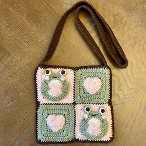 Froggie heart granny square crochet crossbody bag